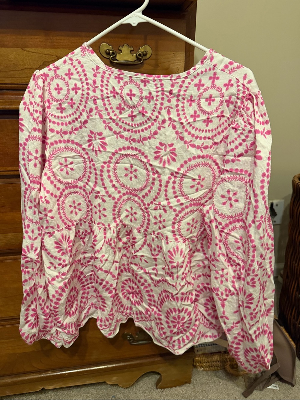 SHEIN White Blouse with Pink Circular Print